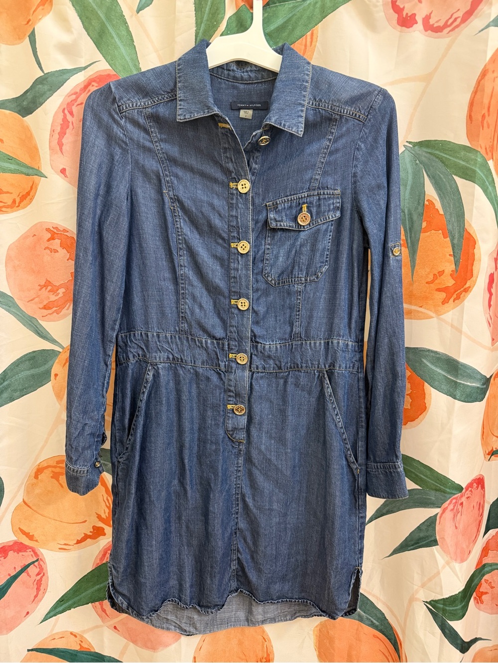 Tommy Hilfiger Chambray Denim Shirt Dress | Size 4 | Button Front | Long Sleeve